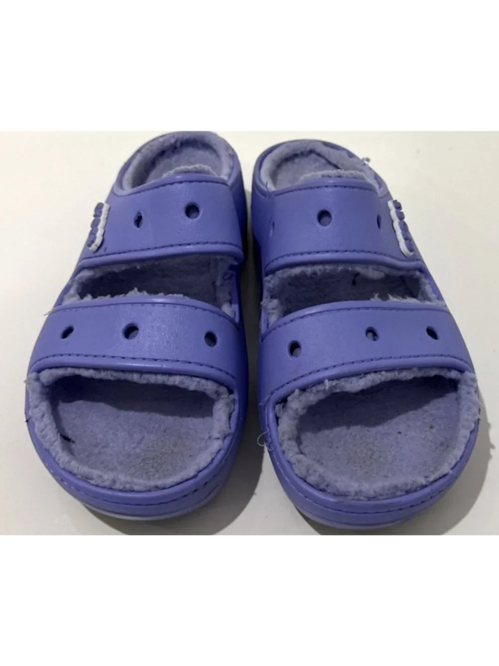 Crocs Purple Violet Blue Fuzzy Lined Slip On 2 Strap Sandal Slide Unisex Mens 11